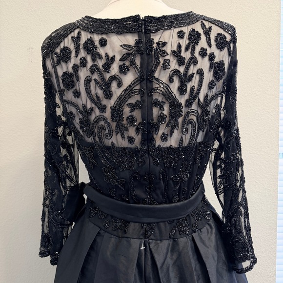 Pisarro Nights Beaded Black Gown Maxi Dress Womens 18 Taffeta Mother of Bride - Picture 12 of 14